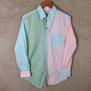 Croft & Barrow‎ Shirt Men 15 32/33 Green Pink Blue Easter Colorblock Button Down